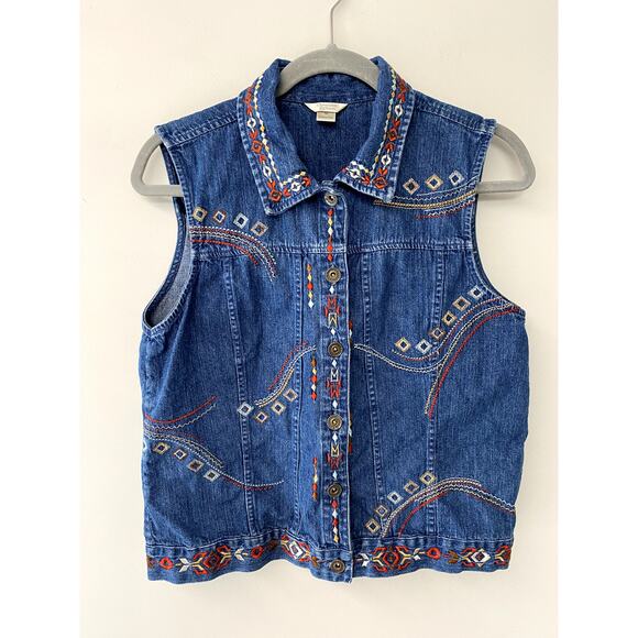 Vintage Y2K Christopher & Banks Festival/Boho Embroidered Denim Vest Women's M - Picture 1 of 8